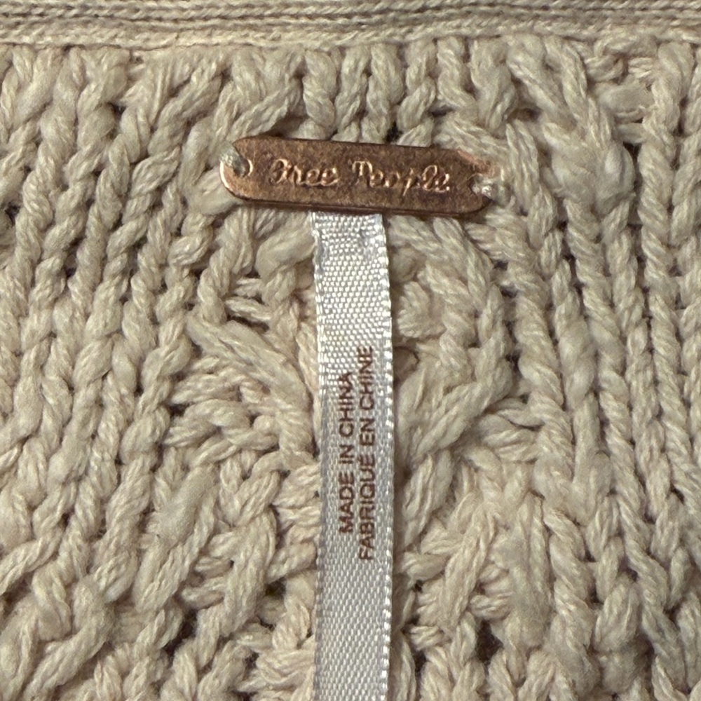 Free People Chunky Cable Knit Button-Front Cardigan - Beige Cream - Picture 3 of 5